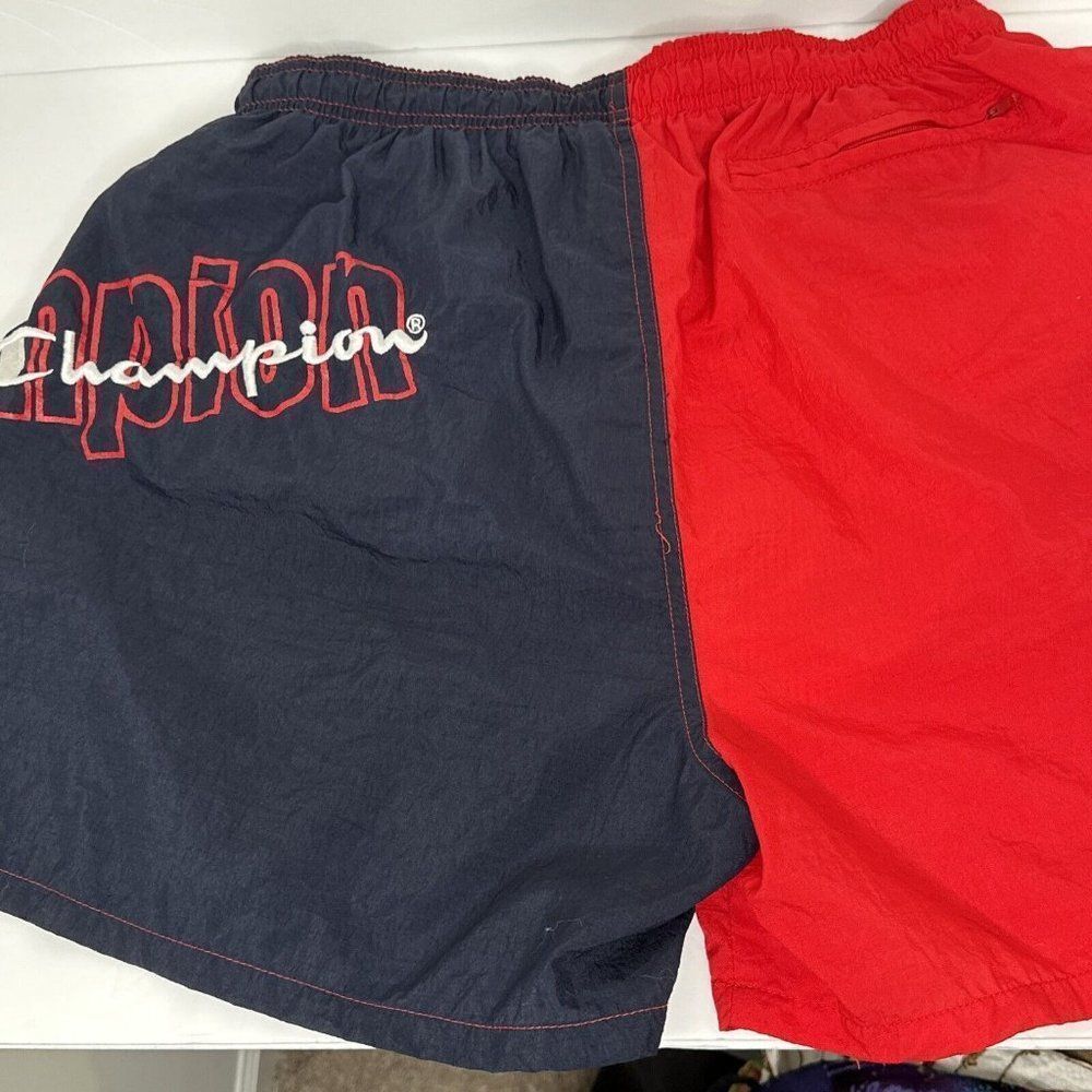 Vintage Champion Dad Shorts Swim Trunks Mens Large Blue Red Retro 90s Mesh Lined